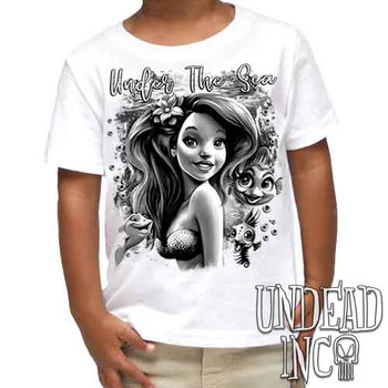 Under The Sea Black & Grey - Kids Unisex WHITE Girls and Boys T shirt