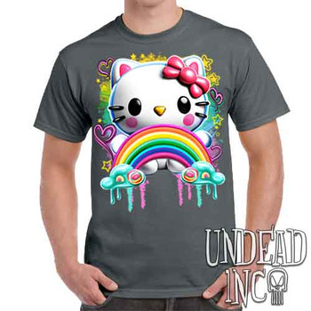 Kitty Rainbow - Men's Charcoal T-Shirt