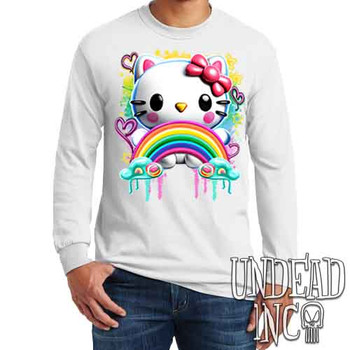 Kitty Rainbow - Men's Long Sleeve WHITE Tee