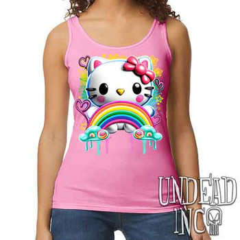 Kitty Rainbow - Ladies PINK Singlet Tank