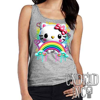 Kitty Rainbow - Ladies GREY Singlet Tank