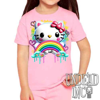Kitty Rainbow - Kids Unisex PINK Girls and Boys T shirt