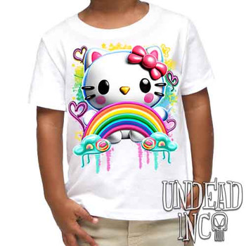 Kitty Rainbow - Kids Unisex WHITE Girls and Boys T shirt
