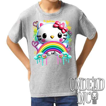 Kitty Rainbow - Kids Unisex GREY Girls and Boys T shirt