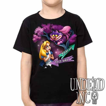 Alice In Wonderland Cheshire Cat THAT WAY - Kids Unisex Girls and Boys T shirt