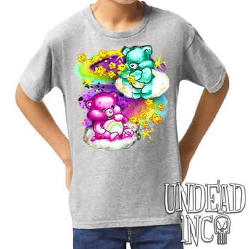 Care Bears Watercolor Wishes - Kids Unisex GREY Girls and Boys T shirt