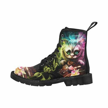 Cheshire Cat Alice In Wonderland MENS BLACK SOLE Undead Inc Boots - Tea Party Variant