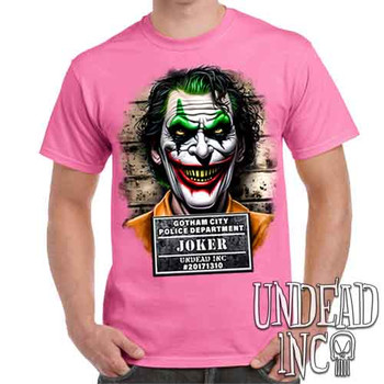 Joker Mugshot - Men's Pink T-Shirt
