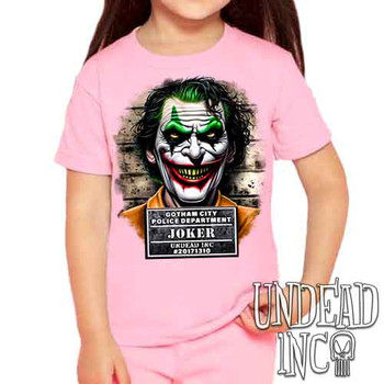 Joker Mugshot - Kids Unisex PINK Girls and Boys T shirt