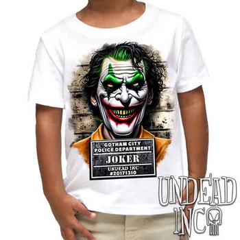 Joker Mugshot - Kids Unisex WHITE Girls and Boys T shirt