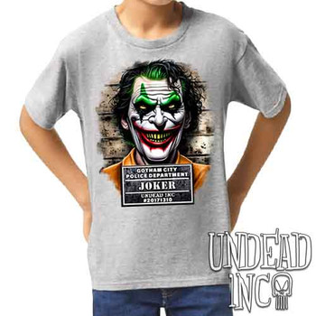 Joker Mugshot - Kids Unisex GREY Girls and Boys T shirt