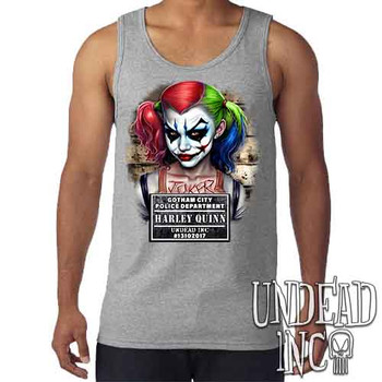 Harley Quinn Mugshot - Men's GREY Tank Singlet