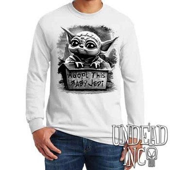 Grogu Adopt Me Black & Grey - Men's Long Sleeve WHITE Tee