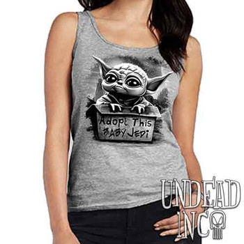 Grogu Adopt Me Black & Grey - Ladies GREY Singlet Tank