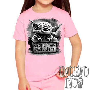 Grogu Adopt Me Black & Grey - Kids Unisex PINK Girls and Boys T shirt