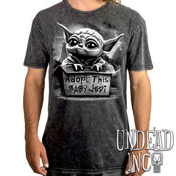 Grogu Adopt Me Black & Grey - UNISEX STONE WASH T-Shirt