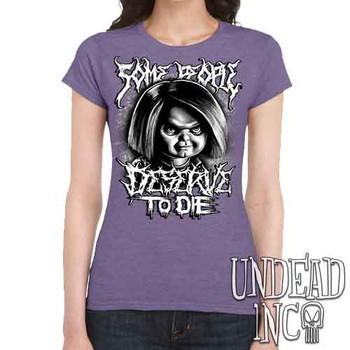 Chucky "Some People" Black & Grey - Women's FITTED HEATHER PURPLE T-Shirt