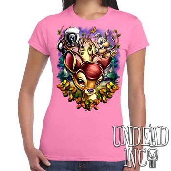 Bambi Woodland Antlers - Women's FITTED PINK T-Shirt