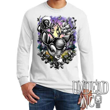 Bambi Woodland Antlers Black & Grey - Men's Long Sleeve WHITE Tee