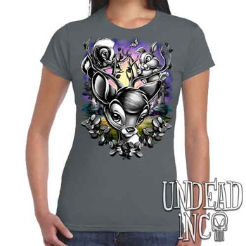 Bambi Woodland Antlers Black & Grey - Women's FITTED CHARCOAL T-Shirt