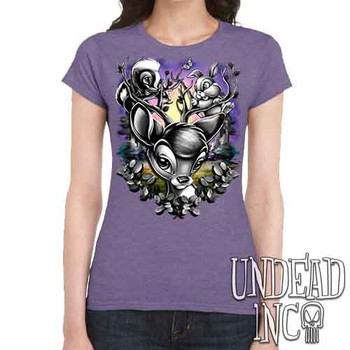 Bambi Woodland Antlers Black & Grey - Women's FITTED HEATHER PURPLE T-Shirt
