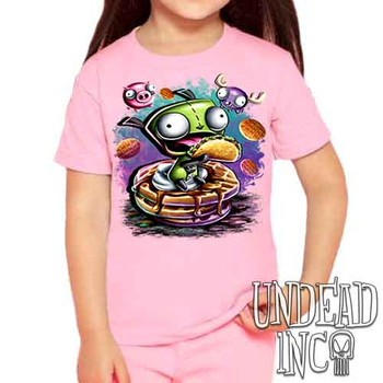 Invader Zim Gir Waffles - Kids Unisex PINK Girls and Boys T shirt