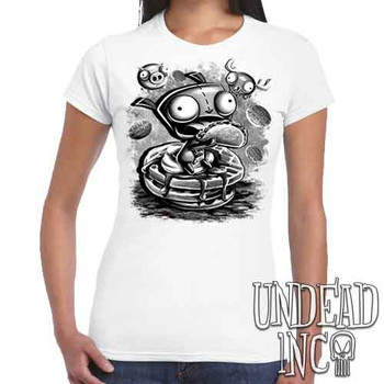 Invader Zim Gir Waffles Black & Grey - Women's FITTED WHITE T-Shirt