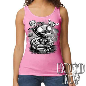 Invader Zim Gir Waffles Black & Grey - Ladies PINK Singlet Tank