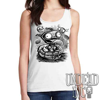 Invader Zim Gir Waffles Black & Grey - Ladies WHITE Singlet Tank