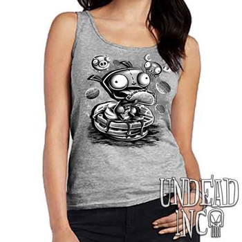 Invader Zim Gir Waffles Black & Grey - Ladies GREY Singlet Tank