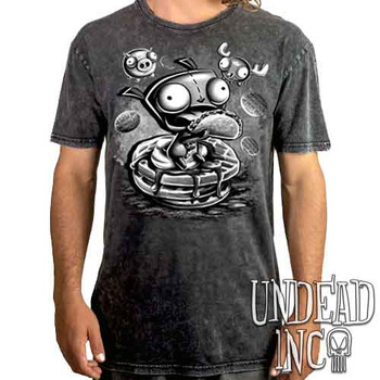 Invader Zim Gir Waffles Black & Grey - UNISEX STONE WASH T-Shirt