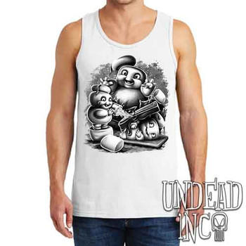 Mini Puft Madness  Black & Grey - Men's WHITE Tank Singlet