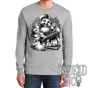 Mini Puft Madness  Black & Grey  - Men's Long Sleeve GREY Tee