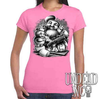 Mini Puft Madness  Black & Grey - Women's FITTED PINK T-Shirt