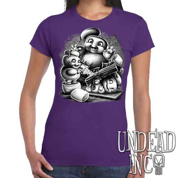 Mini Puft Madness  Black & Grey - Women's FITTED PURPLE T-Shirt