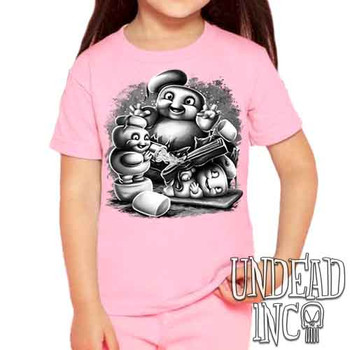 Mini Puft Madness  Black & Grey - Kids Unisex PINK Girls and Boys T shirt