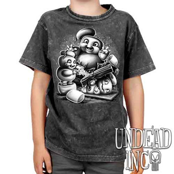 Mini Puft Madness  Black & Grey - Kids Unisex STONE WASH Girls and Boys T shirt