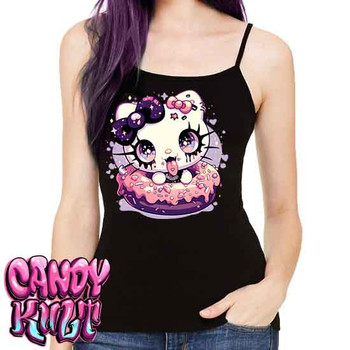 Goth Kitty Donut Kawaii Candy - Petite Slim Fit Tank