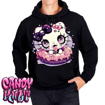 Goth Kitty Donut Kawaii Candy - Mens / Unisex Fleece Hoodie