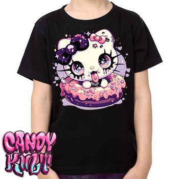 Goth Kitty Donut Kawaii Candy - Kids Unisex Girls and Boys T shirt