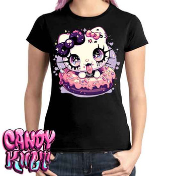 Goth Kitty Donut Kawaii Candy - Ladies T Shirt