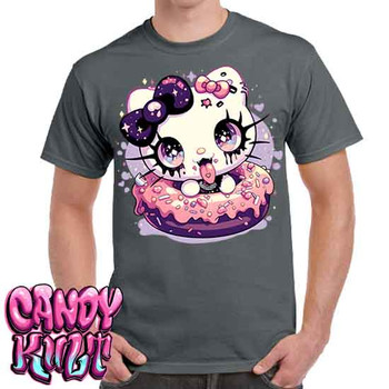 Goth Kitty Donut Kawaii Candy - Men's Charcoal T-Shirt