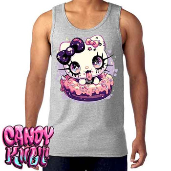 Goth Kitty Donut Kawaii Candy - Men's GREY Tank Singlet