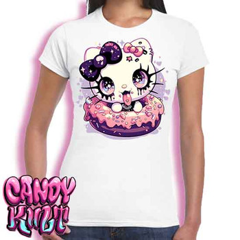 Goth Kitty Donut Kawaii Candy - Women's FITTED WHITE T-Shirt