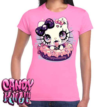 Goth Kitty Donut Kawaii Candy - Women's FITTED PINK T-Shirt