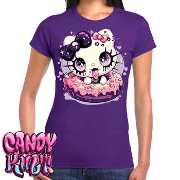 Goth Kitty Donut Kawaii Candy - Women's FITTED PURPLE T-Shirt