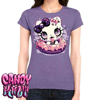 Goth Kitty Donut Kawaii Candy - Women's FITTED HEATHER PURPLE T-Shirt