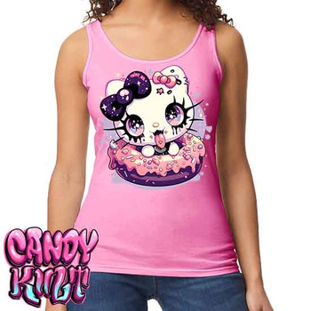 Goth Kitty Donut Kawaii Candy - Ladies PINK Singlet Tank