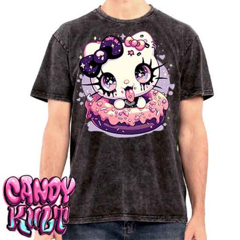 Goth Kitty Donut Kawaii Candy - UNISEX STONE WASH T-Shirt