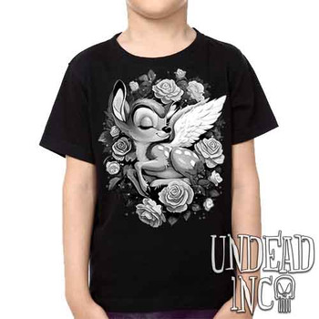 Bambi Cherub Black & Grey - Kids Unisex Girls and Boys T shirt